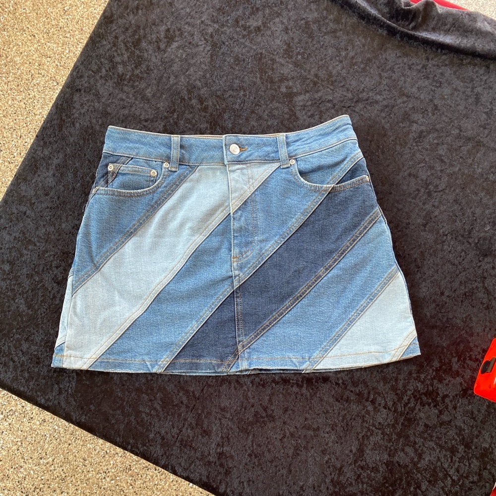 Chelsea & Violet Blue Diagonal Denim Retro Mini Skirt
